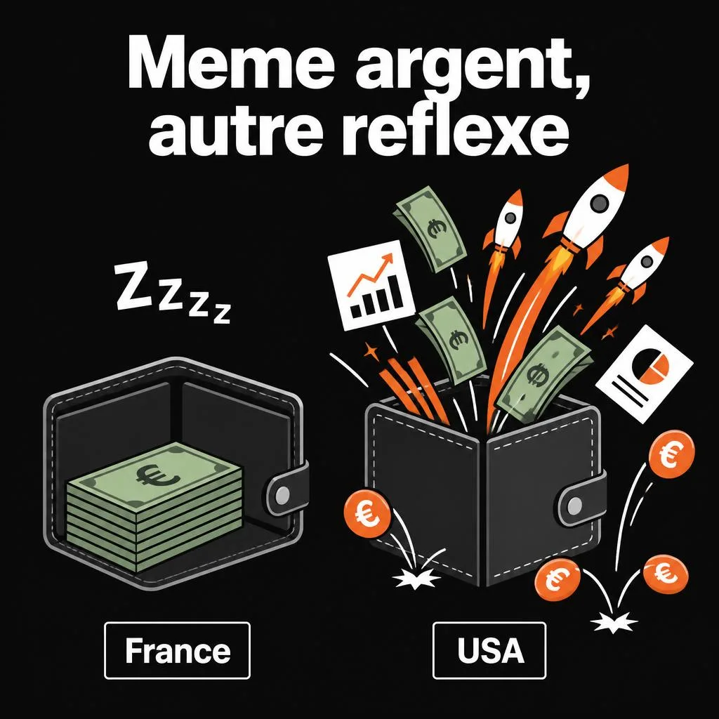 Même argent, autre réflexe, comparaison portefeuille France (qui dort) versus USA (qui investit en bourse)